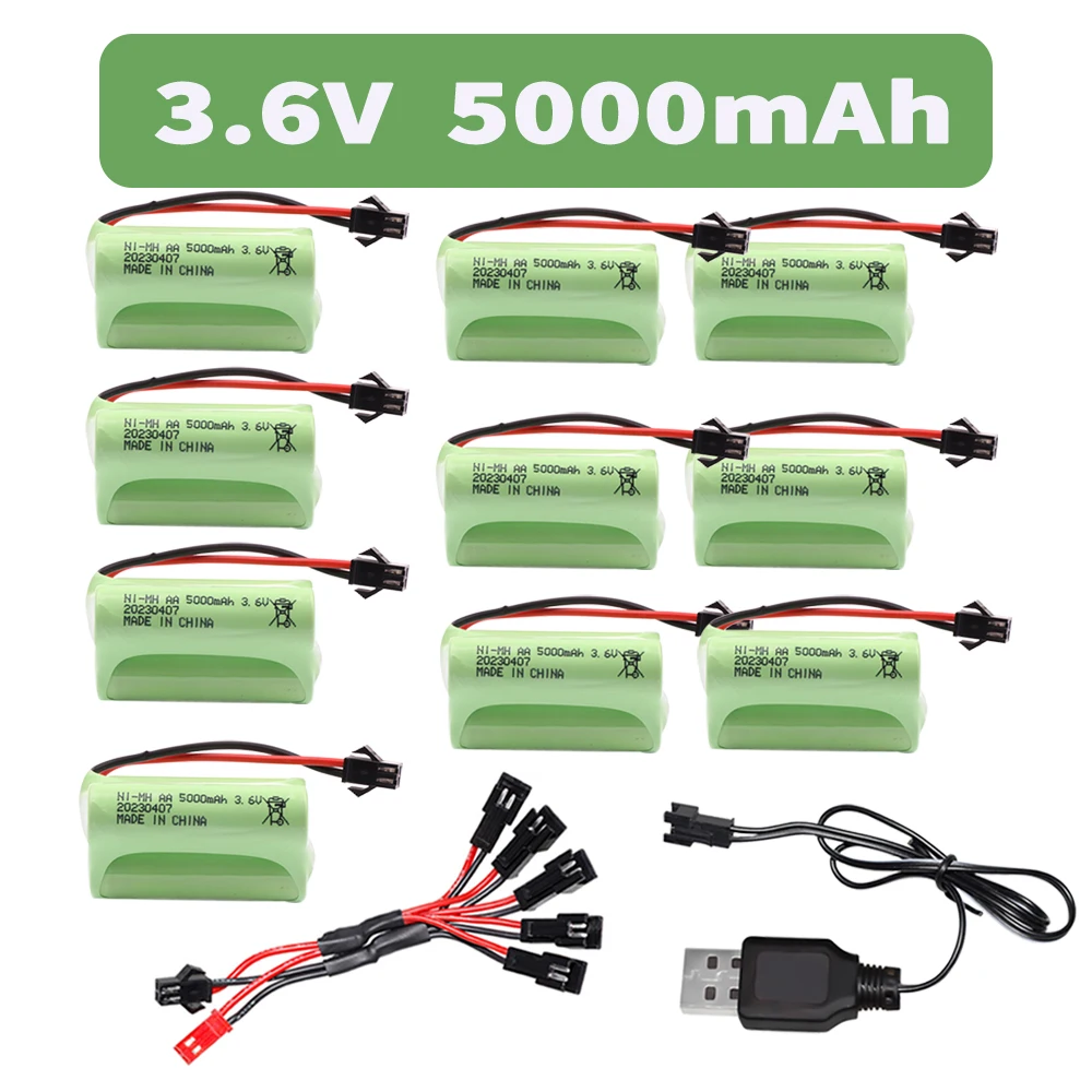 T Model 3.6V 5000mah NiMH Battery with charger set For Rc toy Car Tanks Trains Robot Boat Gun Ni-MH AA 3.6v Rechargeable Battery