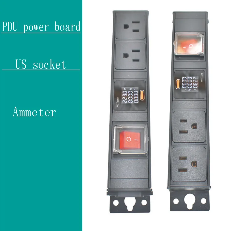 Aluminum alloy shell PDU power board, high-power American socket C14 port 1-9AC with ammeter