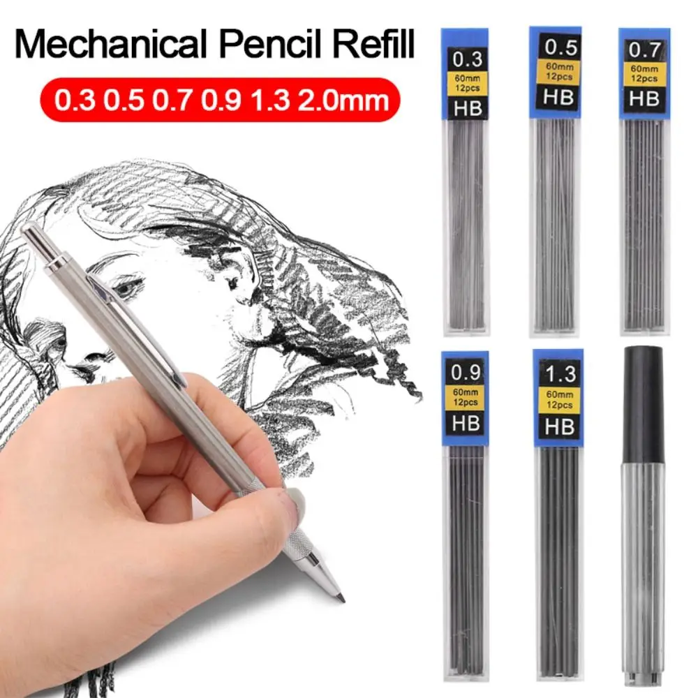 6 Boxes 0.3/0.5/0.7/0.9/1.3/2.0/3.0mm Automatic Pencil Refill Black Mechanical Pencil Lead Erasable Replace