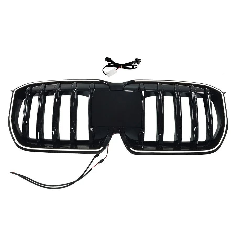 For BMW X1 U11 2023-2025 Single Line LED Illuminated Front Grille ABS Mesh One Line Light Up Grill Upgrade Glossy Black Sporty