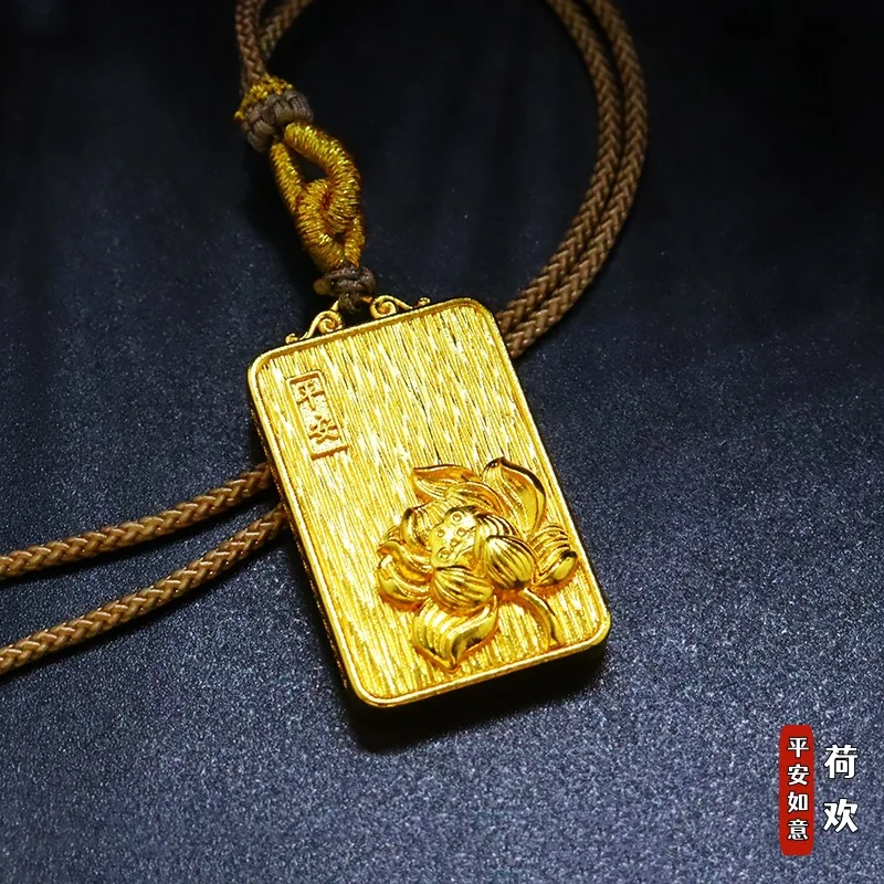 Copy 100% pure gold Vietnamese Sand Gold Necklace Womens Braided Rope Pendant Lotus Peace Brand Chinese Style Jewelry
