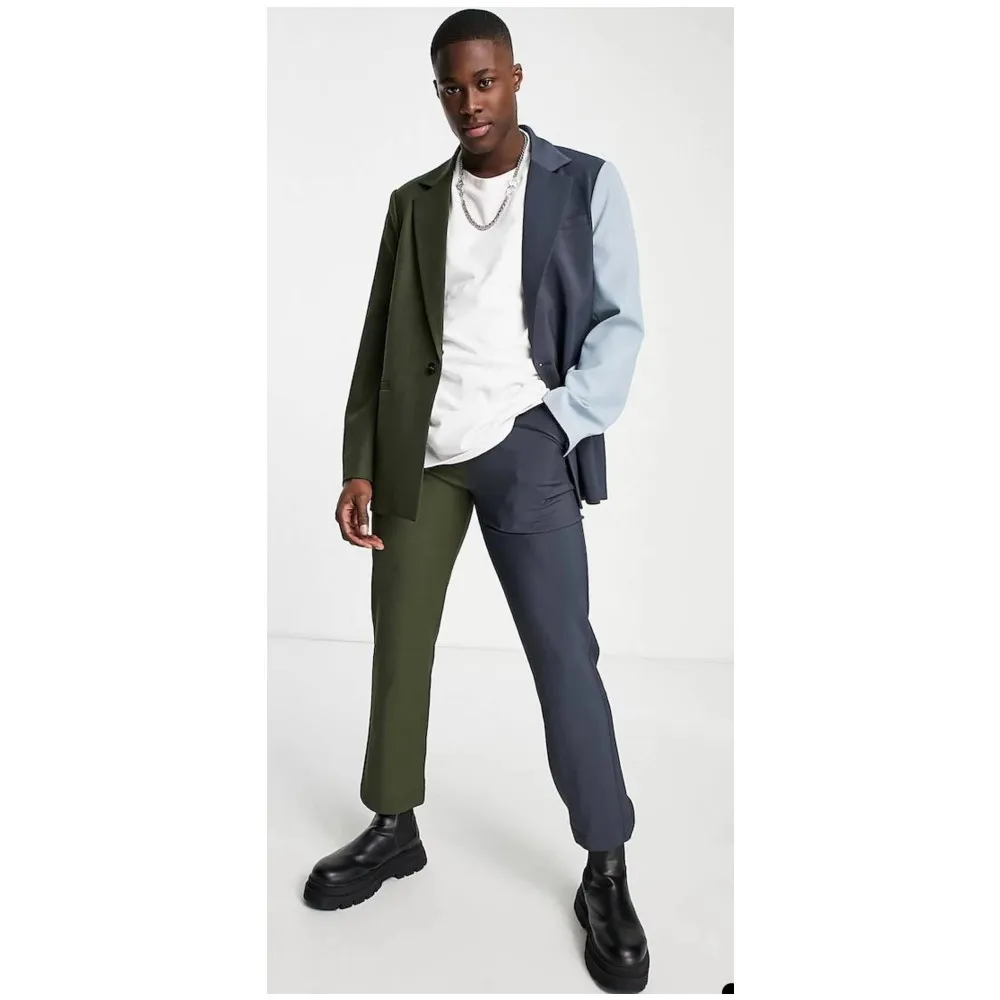 Latest Men Suits Splicing 2 Pieces Blazer Pants One Button Notch Lapel Gentle Wedding Groom Business Causal Prom Man Daily Wear