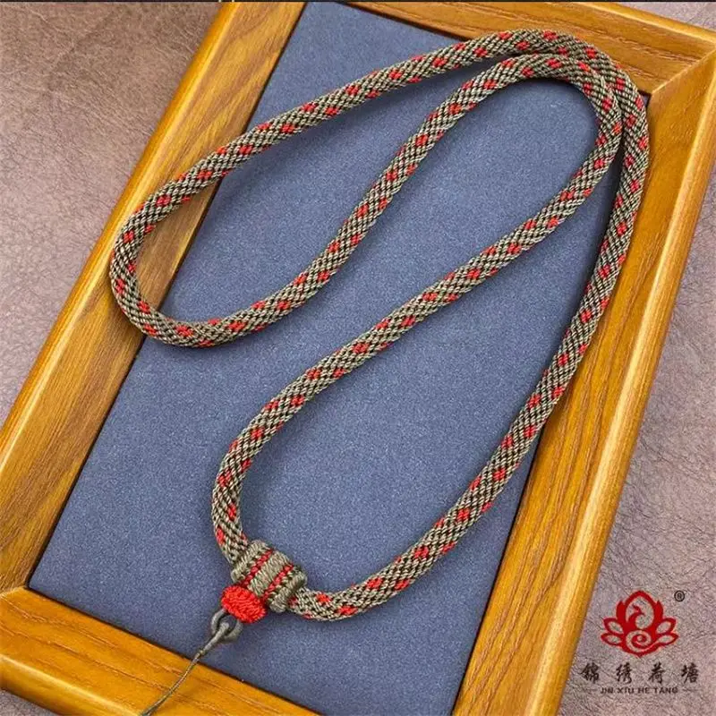 Customizable Bold 5mm Hand-woven Knot Pendant Rope Jadeite Neck Rope Wear-resistant Thick Rope Necklace Chain for Men and Women