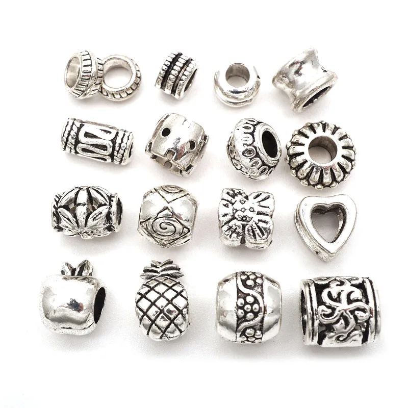 20 Stück Bali-Stil tibetische Silber Metalllegierung Spacer Perlen großes Loch Perlen für DIY Schmuck handgemachte Armbänder Zubehör