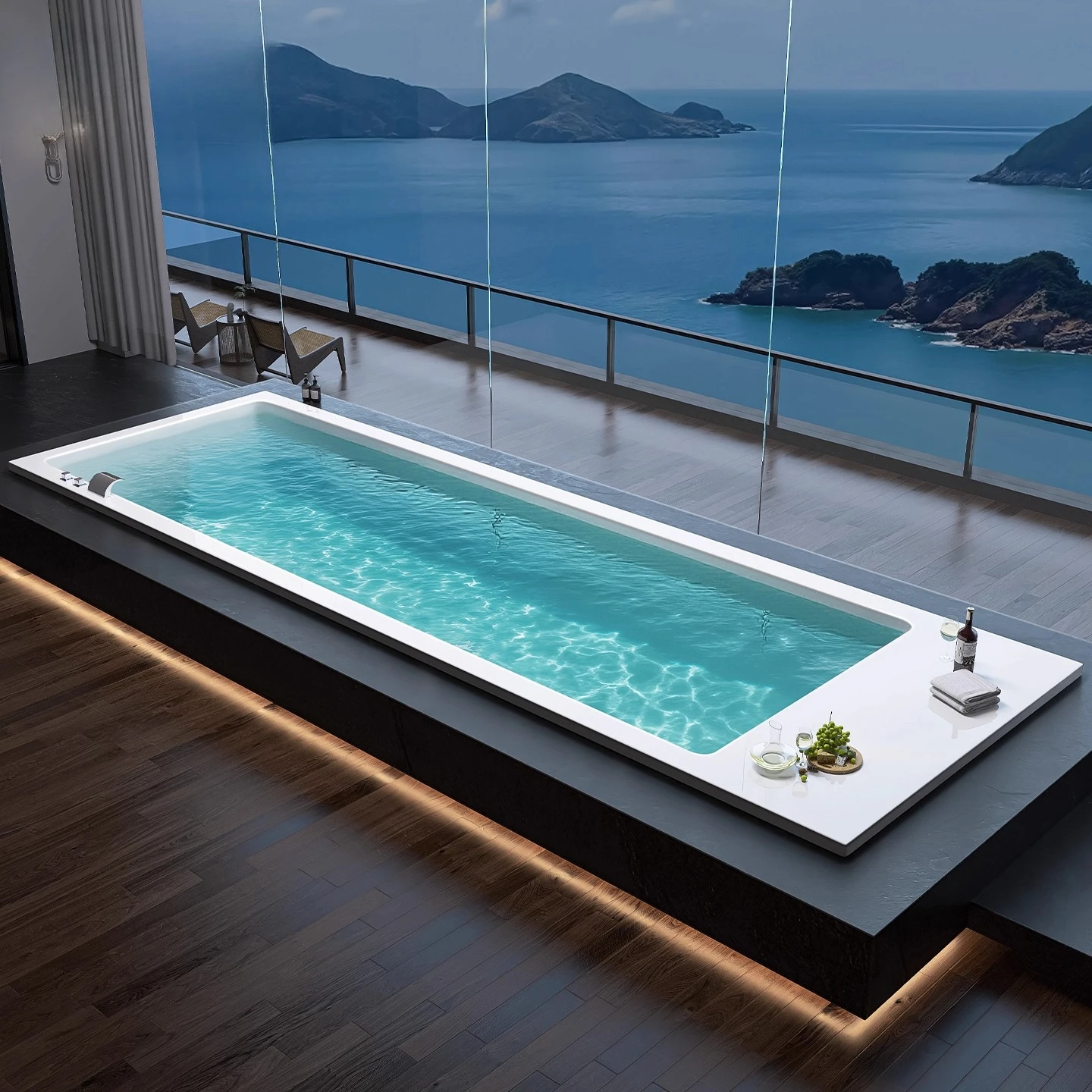 Quadratische eingebettete Hotelvilla, große Familiensbadewanne mit flachem Boden, Paar, Acryl, 4,5 Meter Bad