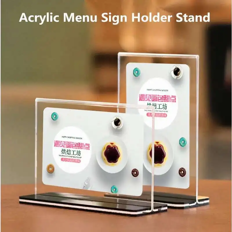 4pcs A5 T Shaped Double Sided Acrylic Photo Menu Paper Ad Poster Display Frame Acrylic Sign Holder