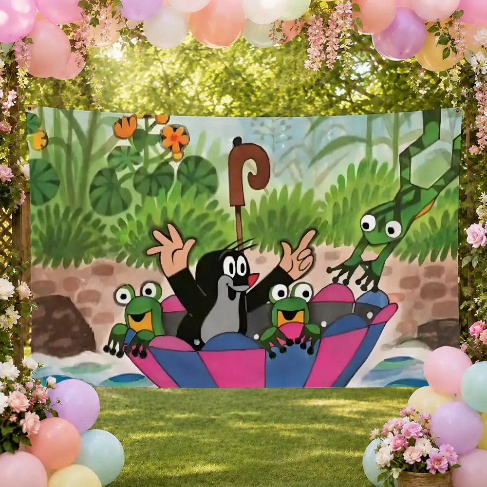 Cartoon Popular Art The Little Mole Flags Fan Banner Tapestry Wall Hanging Garage BarDorm Camp Party Outdoor Home Decor Gift