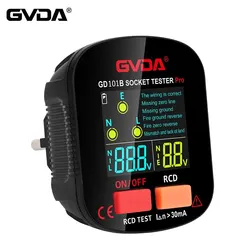 GVDA Socket Tester Pro Voltage Test Digital Outlet Socket Detector EU Plug Ground Zero Line Plug Polaryity Phase Check GD101B