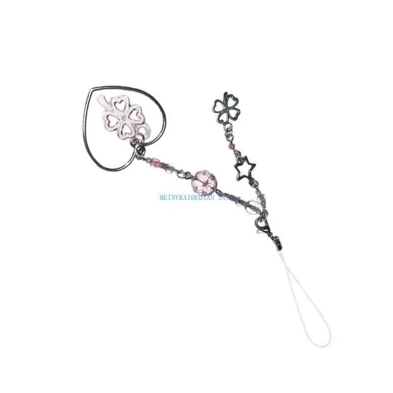

C1FE Delicate Phone Charm Keychain Fashionable Beaded Keyring Bag Pendant Accessory