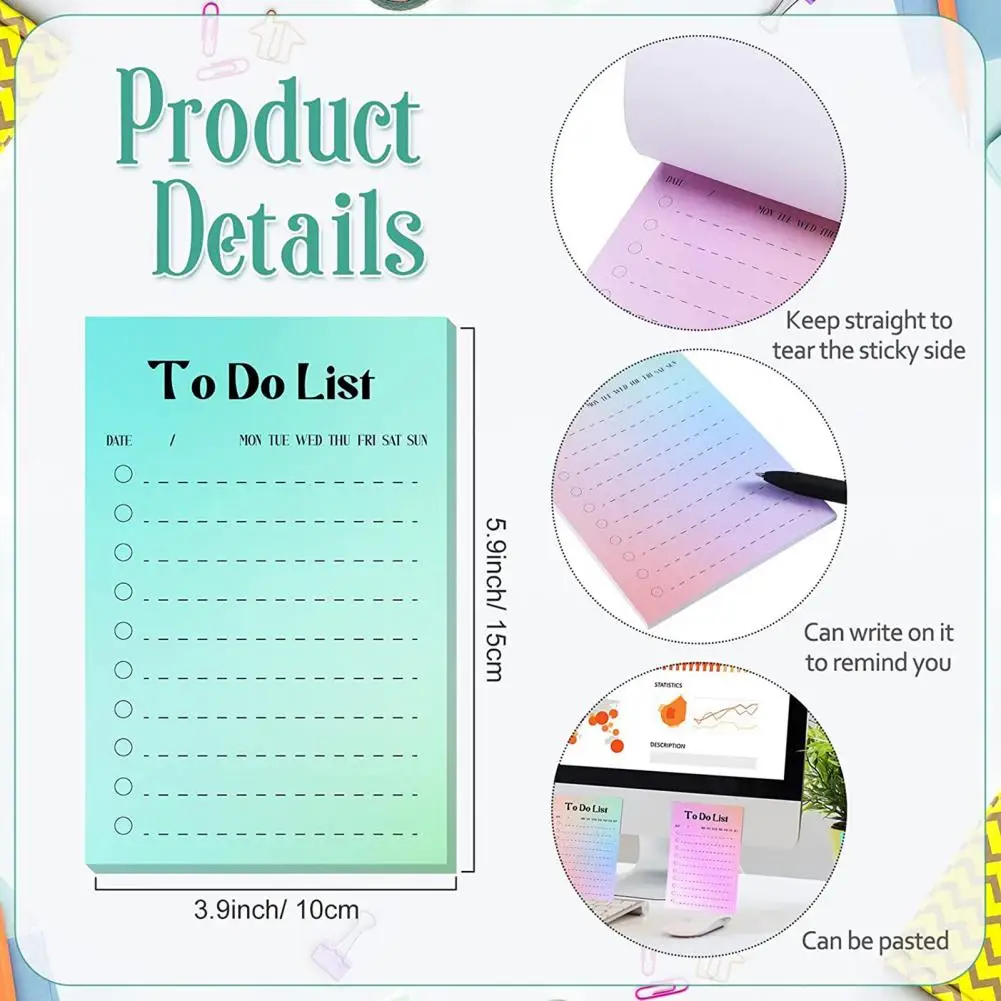 Planner Notepad Bright Colors Sticky Notepad Set 8pcs Fridge Time Schedule To-do List Shopping Grocery List Small Planning Notes