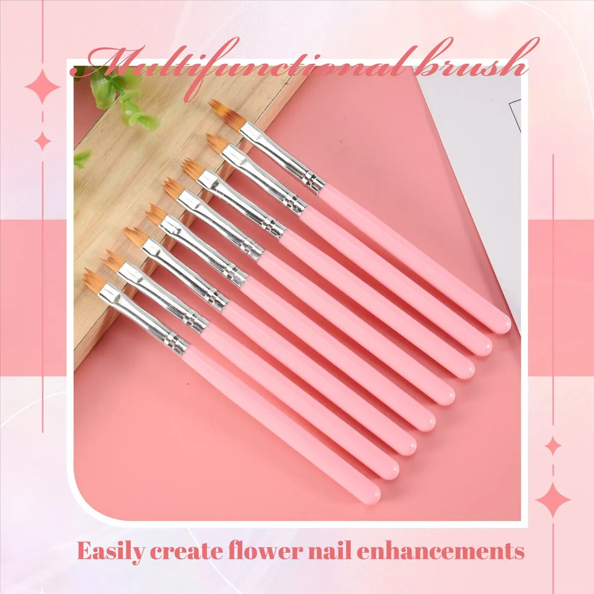 A56K 8Pcs Color Paint Pen Set Pink Petal Pen Nail Brush Short Nail Brush