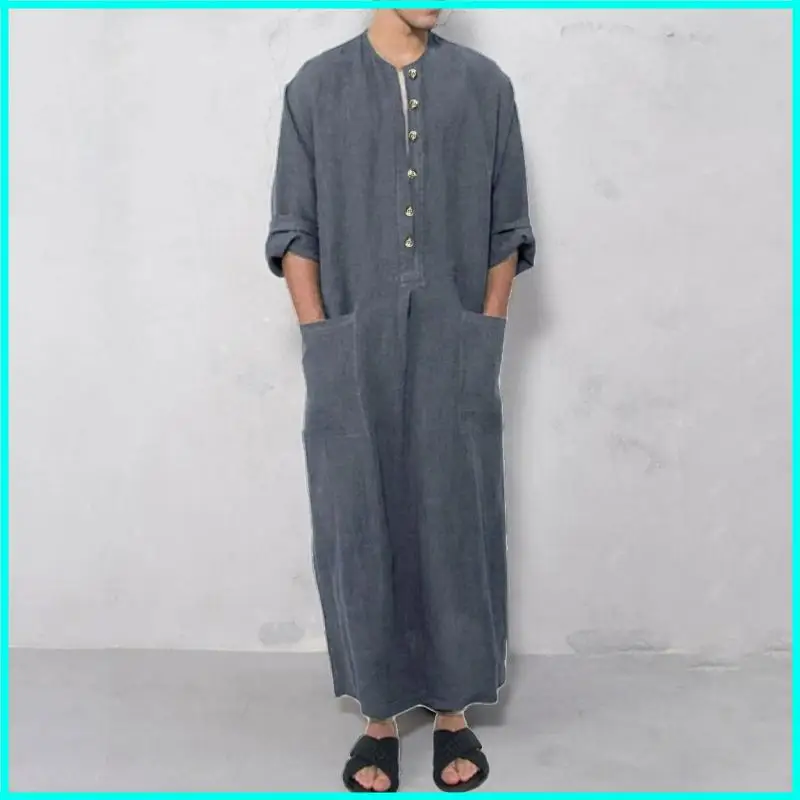 Muzułmańscy mężczyźni Jubba Thobe z kieszeniami Miękka muzułmańska szata z Bliskiego Wschodu Muzułmańska Kaftan