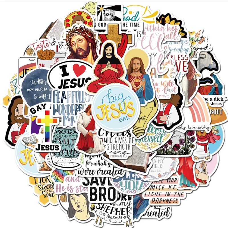 50 PCS Christian God Jesus Faith Cartoon Graffiti Skateboard Notebook Guitar Phone Waterproof Sticker Toy Gift Wholesale