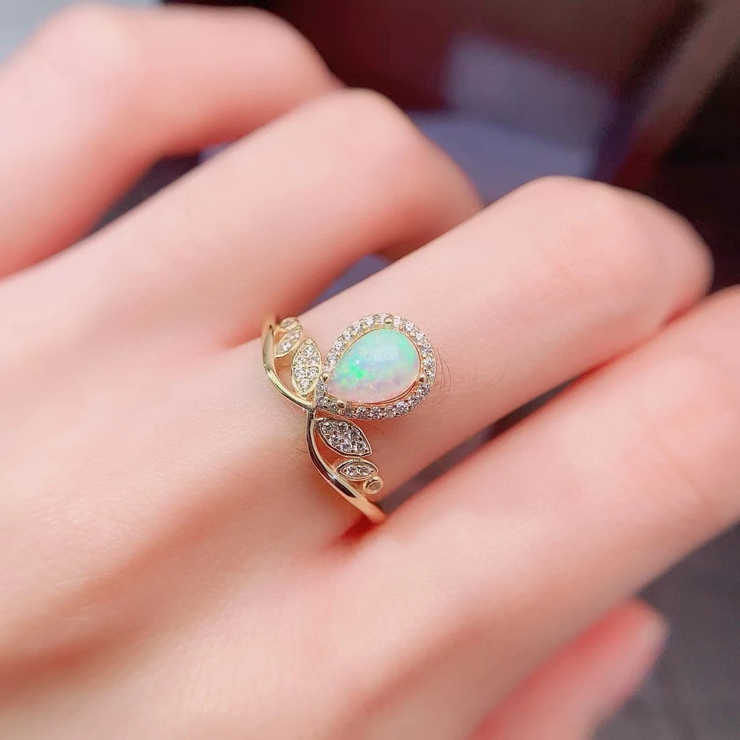 Vintage Blue Opal Ring 5mm*7mm 0.5ct Natural  Dyed Opal Crown Ring 925 Silver Jewelry with 3 Layers 18K Gold Plated Keep Shining