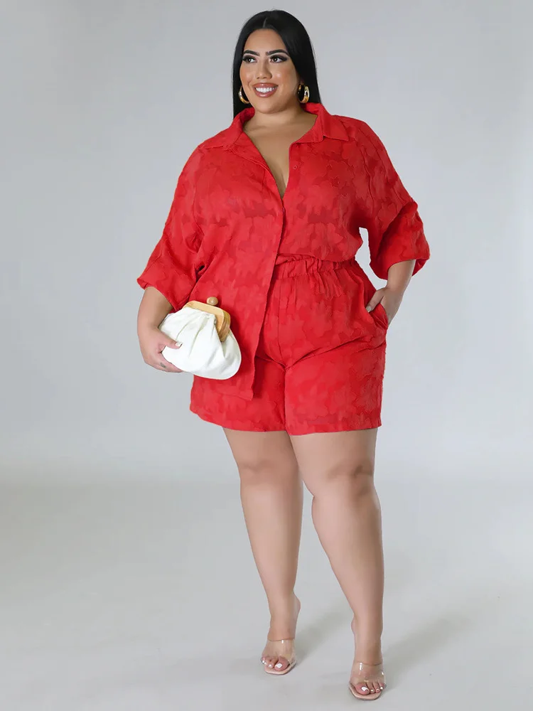 Wmstar Plus Size Two Piece Sets Women New Matching Sets Loose Shirts Top Shorts Tracksuit Casual Summer Wholesale Dropshipping