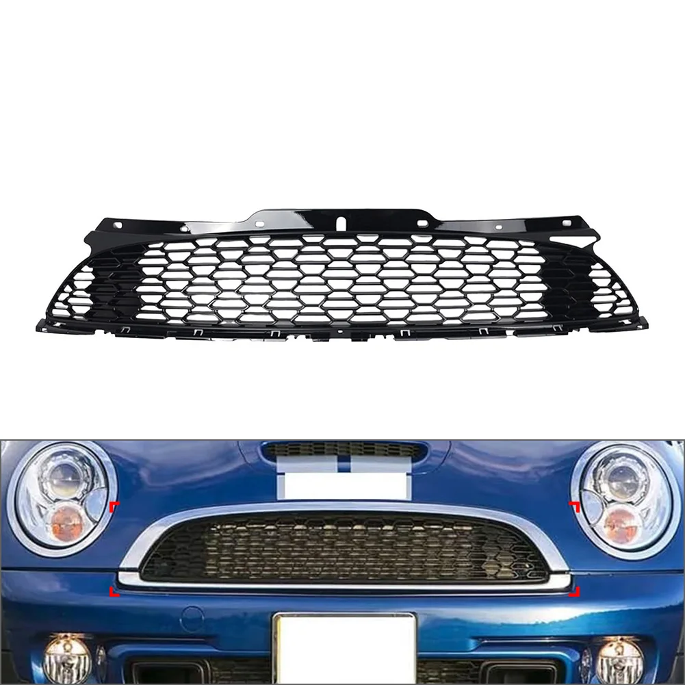 

7255125 Front Bumper Grille Upper Center Grille For BMW Mini Cooper R55 R56 R57 R58 R59 For Cooper S & JCW Only ABS Glossy Black