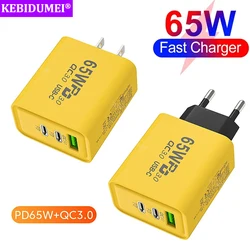 65W USB C Charger 3 Ports Fast Charging PD QC3.0 USB Charger Type C Cell Phone Charger Adapter For iphone Xiaomi Samsung Huawei