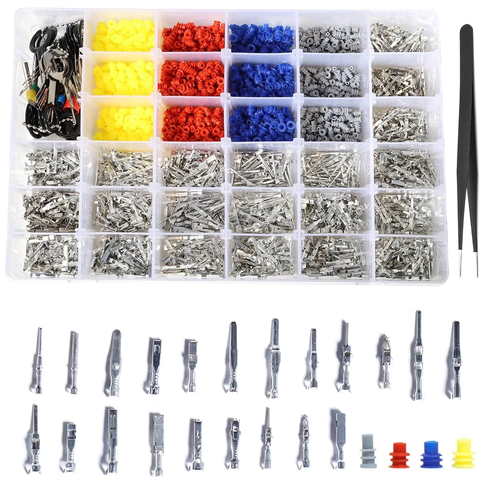 

2291pcs Car Wire Connectors Pin kit 1/1.5/1.8/2.2/2.8/3.5mm Terminal Pins Auto Non-Insulated Plug Removal Male Female Crimp Pins