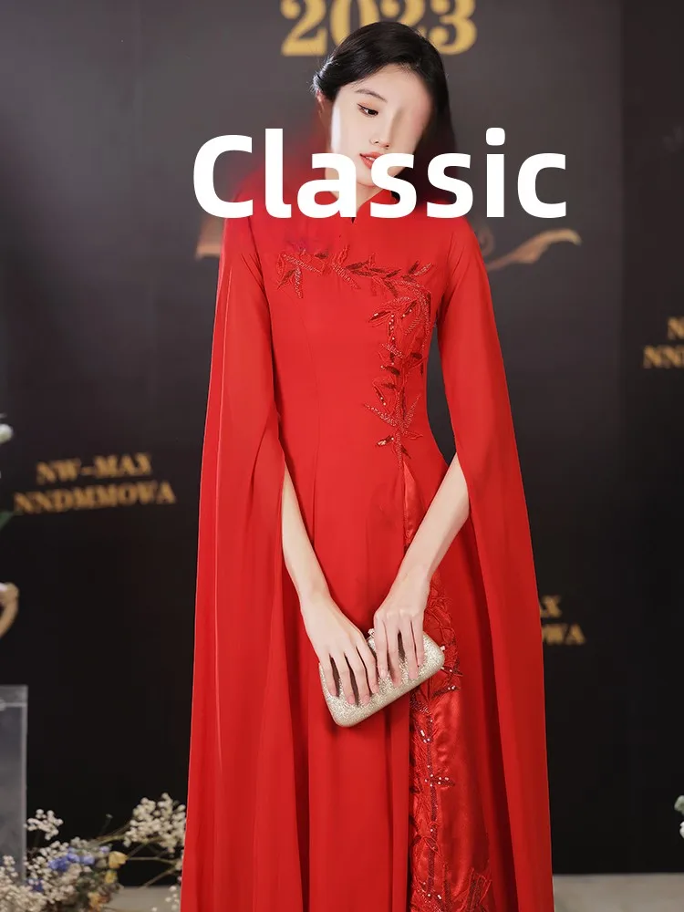 

Red Chinese Evening Gown Luxury Performance Dr Chorus ow Off-oulder Long Qipao Ele National Sle Dr