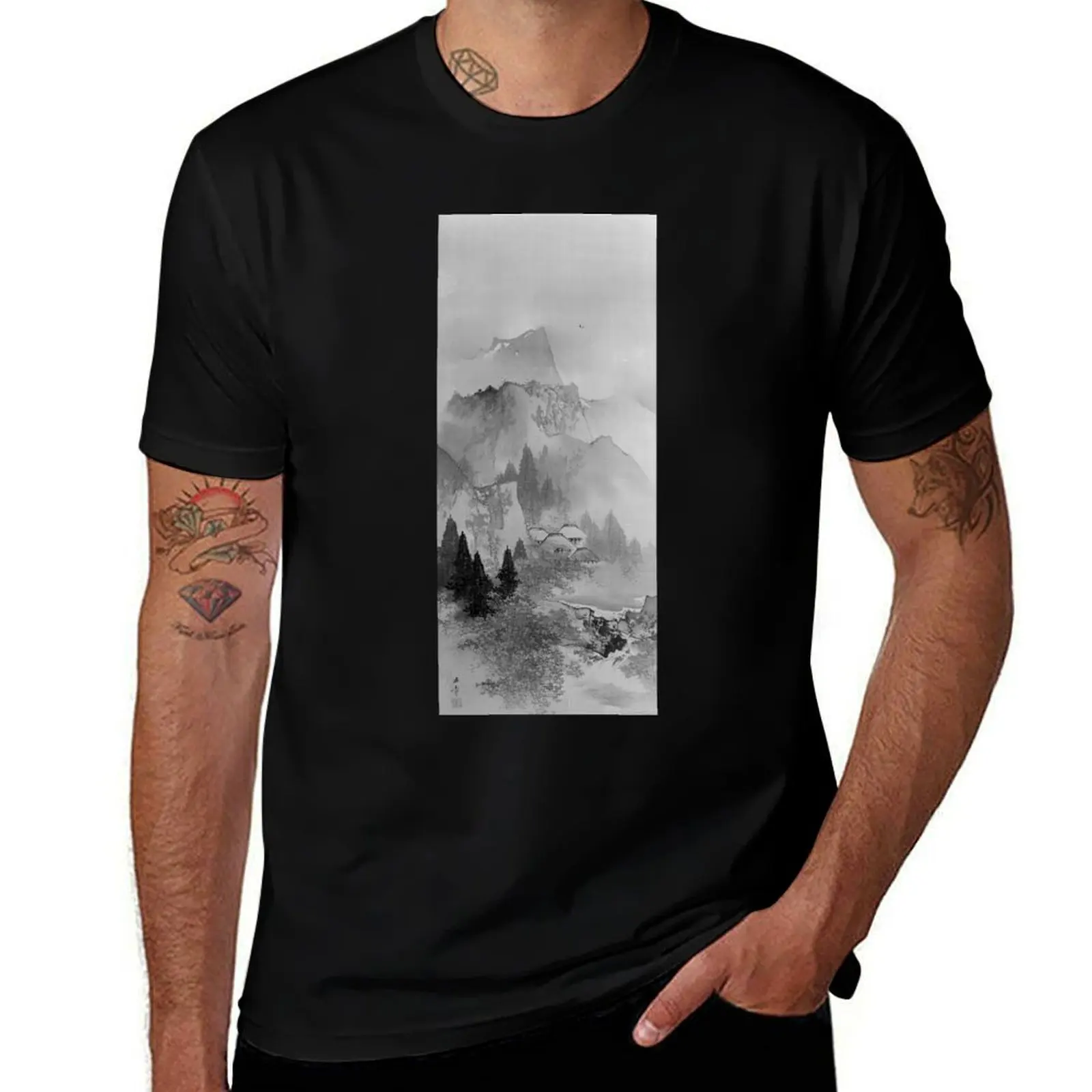 Autumn Landscape, Japanese Ink on Silk (Restored Japanese Artwork) T-Shirt man graphic t shirt T-Shirt