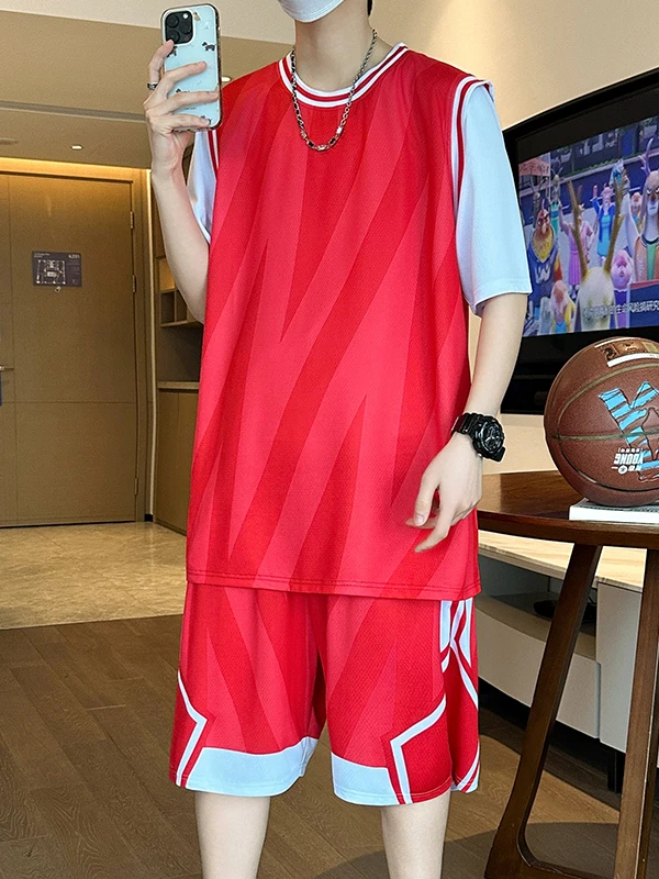 

Летний спортивный комплект из ледяного шелка для мальчиков: быстросохнущие шорты и футболка из полиэстера для баскетбола, молодежный комплект