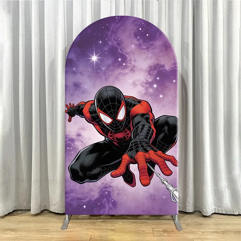 Single-layer Marvel Arch Backdrop Cover Non Elastic Spider Man Miles Morales Cosmic Background Banner Party Decor for Events - view 4