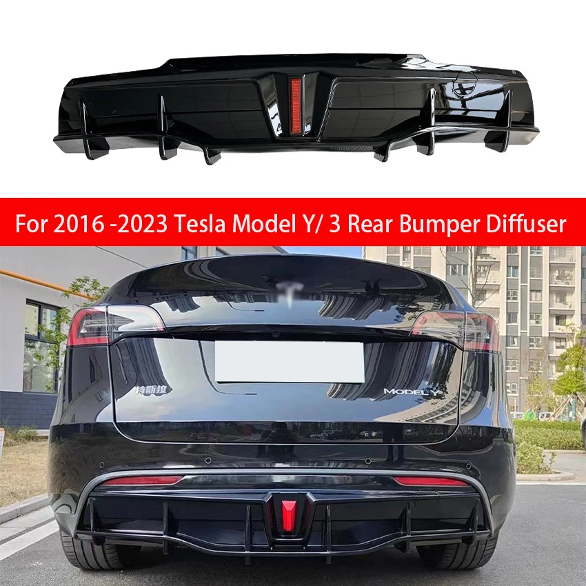 

For Tesla 2016 -2023 Model 3 / Model Y Rear Bumper Diffuser Splitter Spoiler Lip Bodykit Black Carbon Tuning Accessories Part