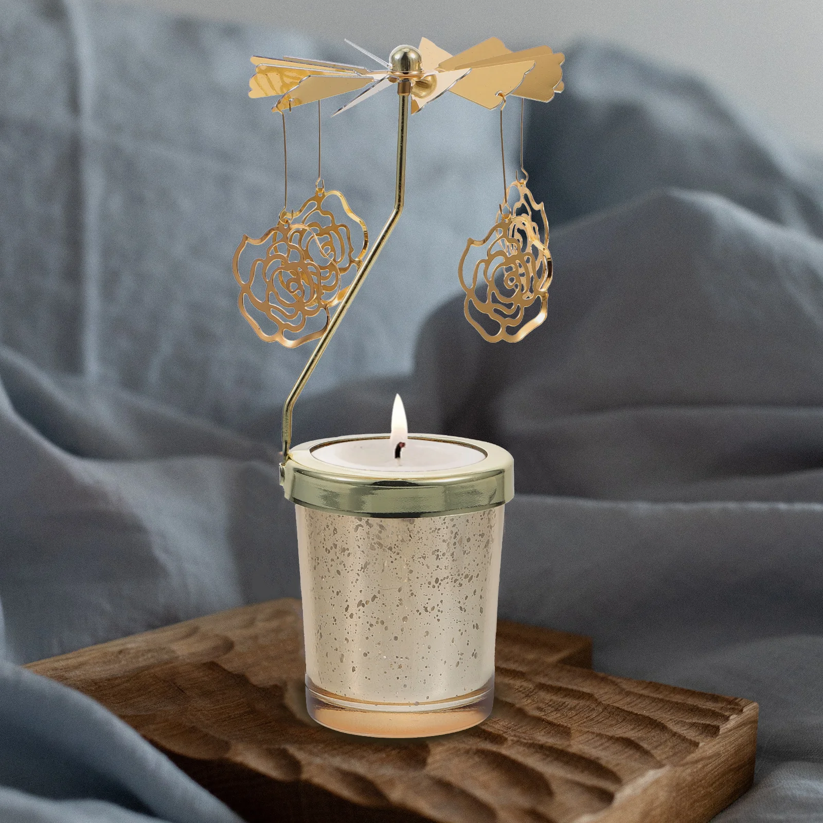 

Creative Rotating Holder Iron Glass Material Valentine's Day Party Decorative Candlestick Multifunctional Rose Flower