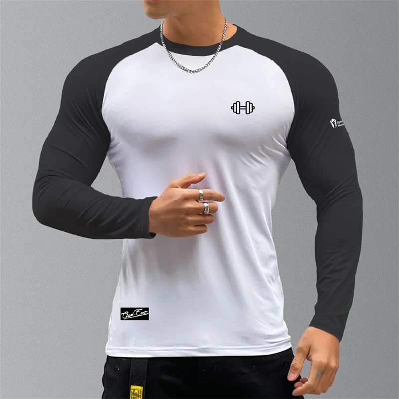 

Men's Casual Long Sleeve T-shirt Men Fitness Patchwork Tee Shirt Male Gym Workout Tops Spring Autumn Running Sport Clothing