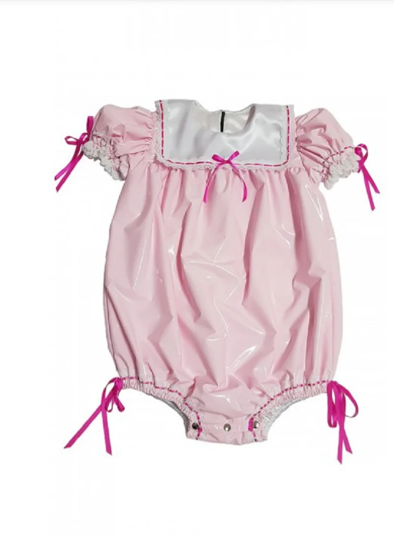 Sexy Sissy One Piece PVC Rosa Doll Collar, Lockable Lace Bandage, Maid Costume, Personalização