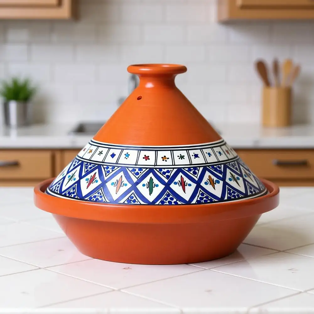 

Глиняный горшок среднего размера 10, 3,1 л - Антипригарная посуда ручной работы - Марокканские горшки тажин или для приготовления пищи с крышкой и сервировочная миска