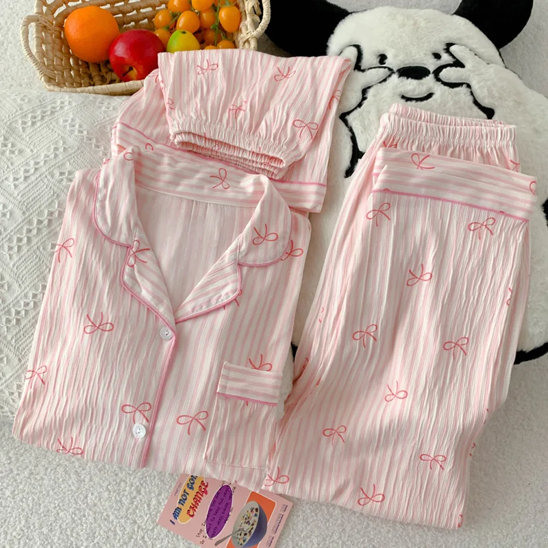 Korean-Style Retro Small Floral High-End Textured Fabric Pajamas for Women, Summer Casual Home Wear, Short-Sleeve Three-Piece Se