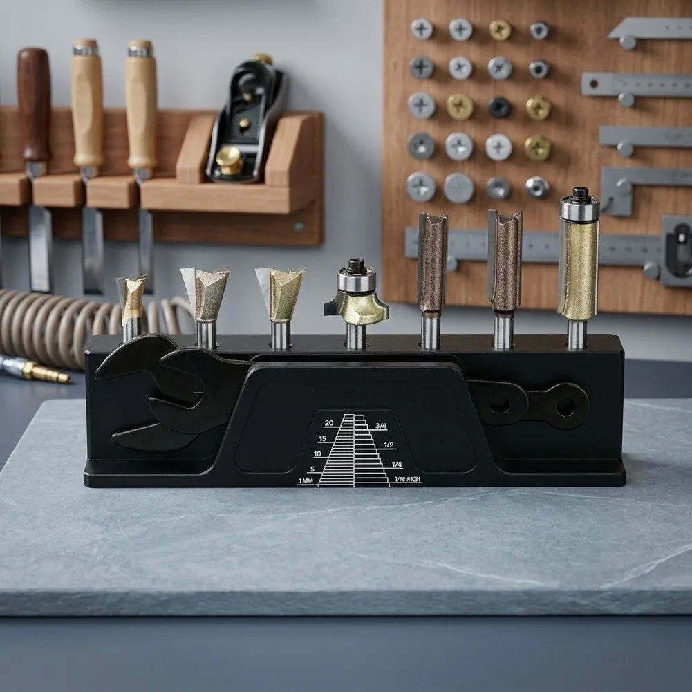Woodworking Router Bit Holder Rack Organizer Stand For Tool Storage Box Display Case Workshop Accessories Equipment Organization