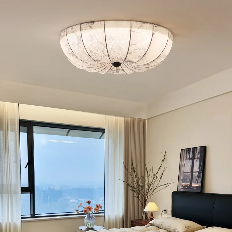 Japanese Wabi Sabi Rotundity White Printing Fabric Ceiling Lights Living Room Bedroom Restaurant Kitchen Atmosphere Hanging Lamp