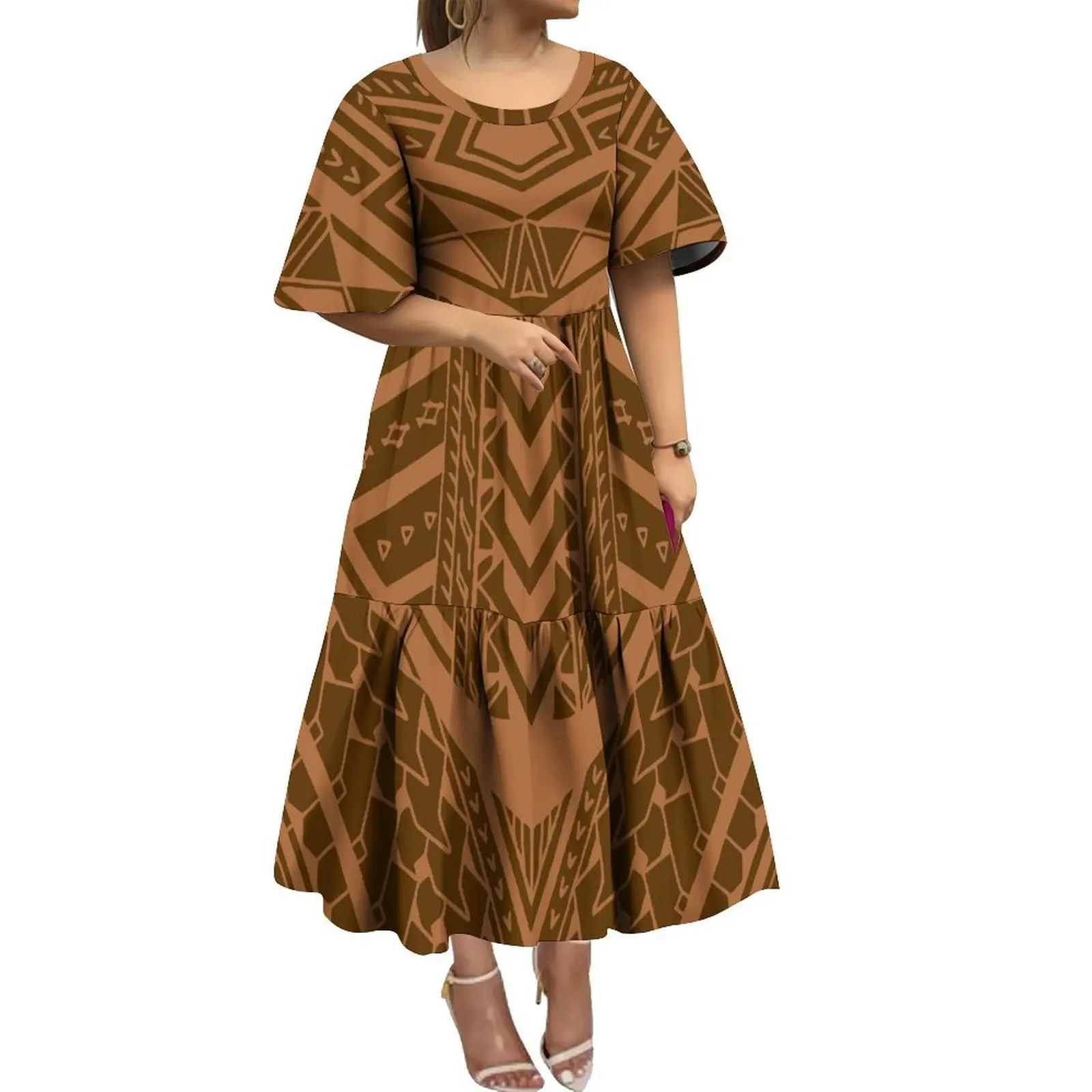 

Customizable Pattern Printed Summer Women'S Casual Round-Neck Long-Sleeved Dress Polynesian High-Quality Fashionable Long Dress