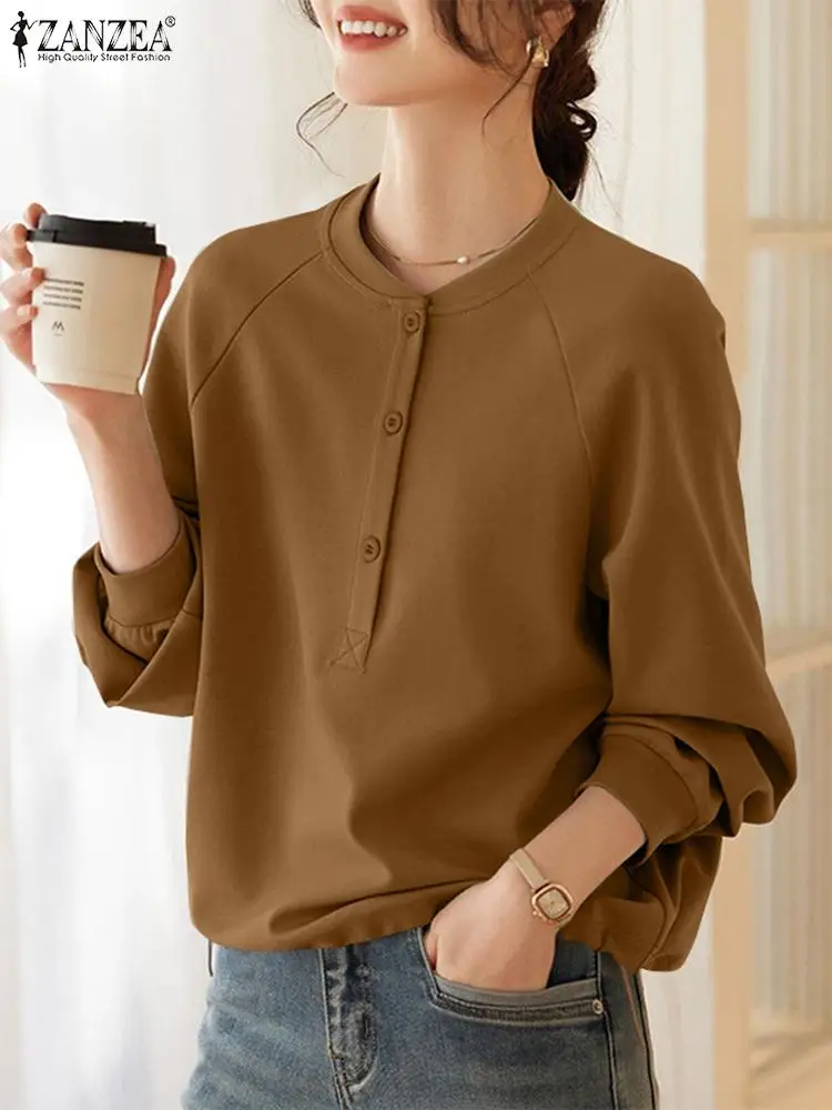 

ZANZEA Autumn 2024 Female Drawstring Hem Tunics Women Solid Sweatshirt Casual Loose Round Neck Sweater Korean Long Sleeve Tops