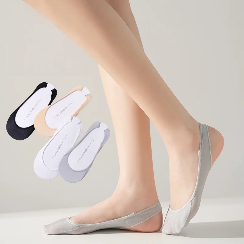 1/3/5 Pairs Women's Icy Silk No-Show Socks Summer Silicone Grip Sandal Socks Memory Foam Cushion Ultra Low Cut Invisible Socks