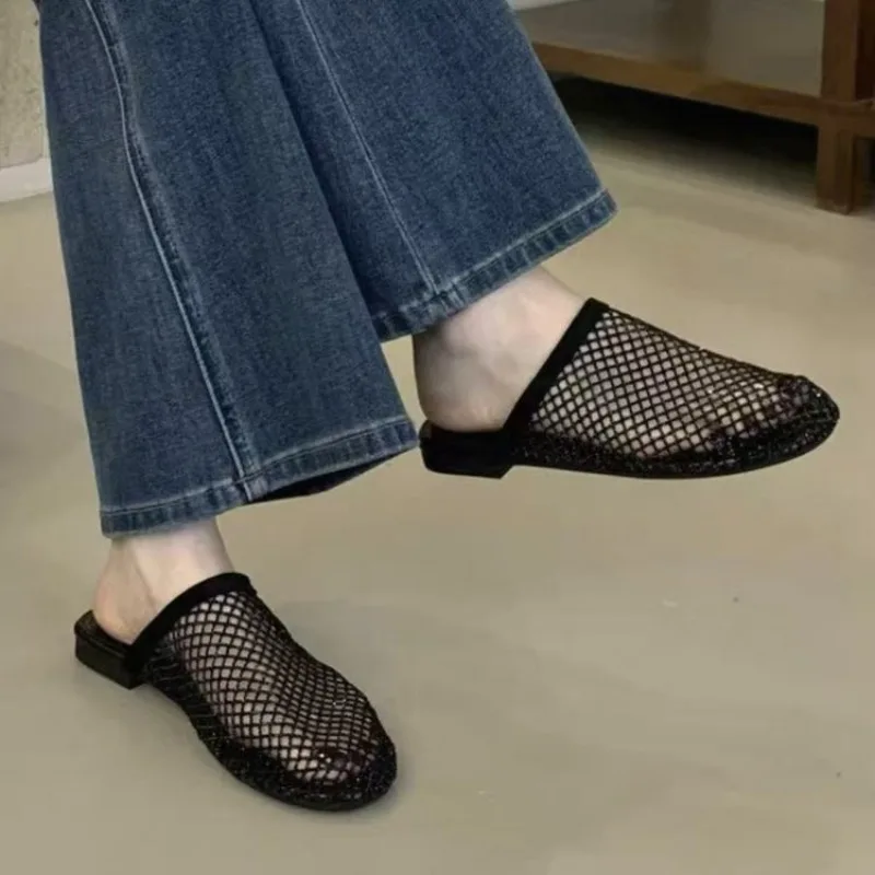 

Rhinestone Mesh Hollow-out Baotou Slippers Women's Soft Sole Breathable Non-slip All-match Outside Sandals