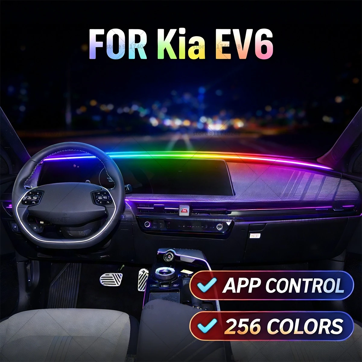 For Kia EV6 Automotive decoration light strip,colorful acrylic front windshield soundproofing strip,ambience light