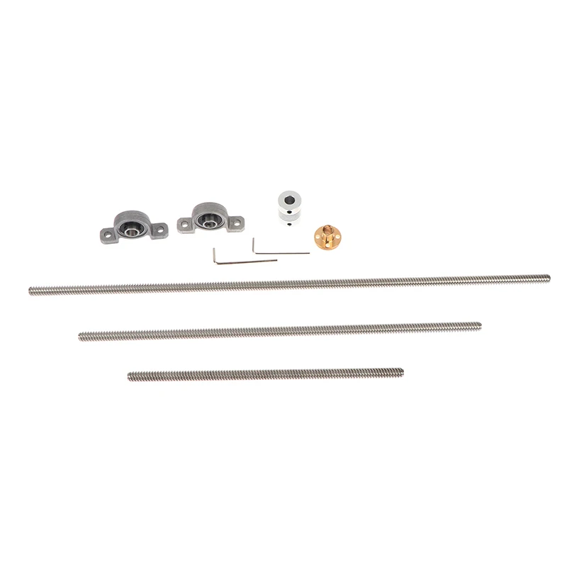 T8 300/200/100mm Lead Screw Set Includes Brass Nut Mounting Bracket Coupler Wrench For 3D Printers CNC Milling DIY Projects