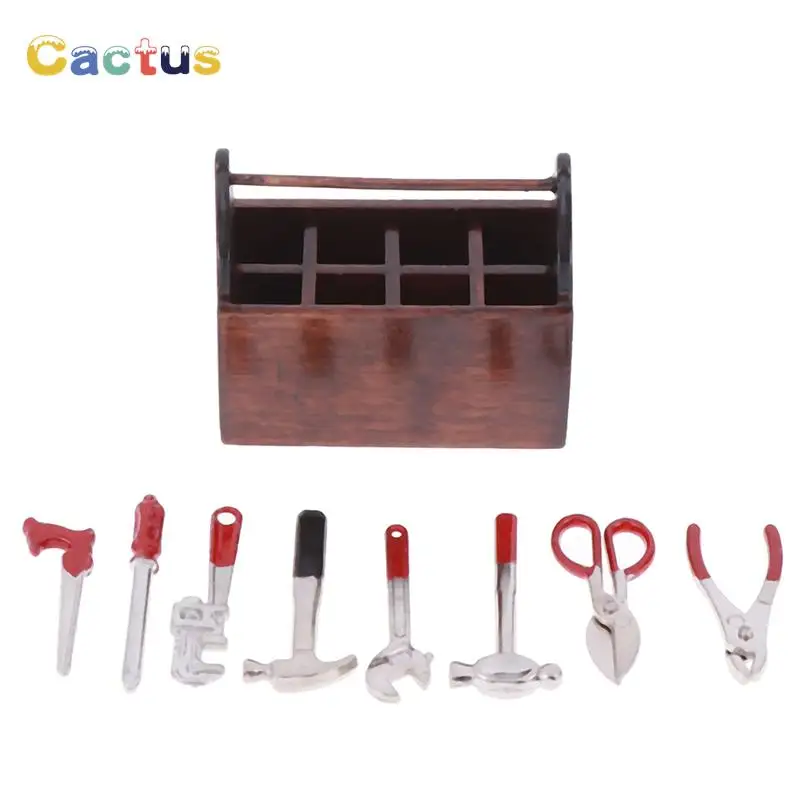 1 Set 1:12 Dollhouse Miniature Hammer Wrench Toolbox Handmade Mini Repair Tools Sets Toys Model Doll House Garden Accessories