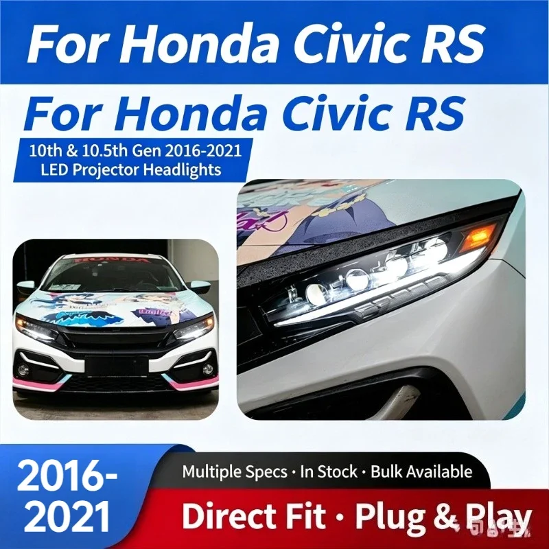 Car Headlight Assembly For Honda Civic RS 2016-2021 LED Double Lens Daytime Headlights DRL Sequential Turn Signal Modified