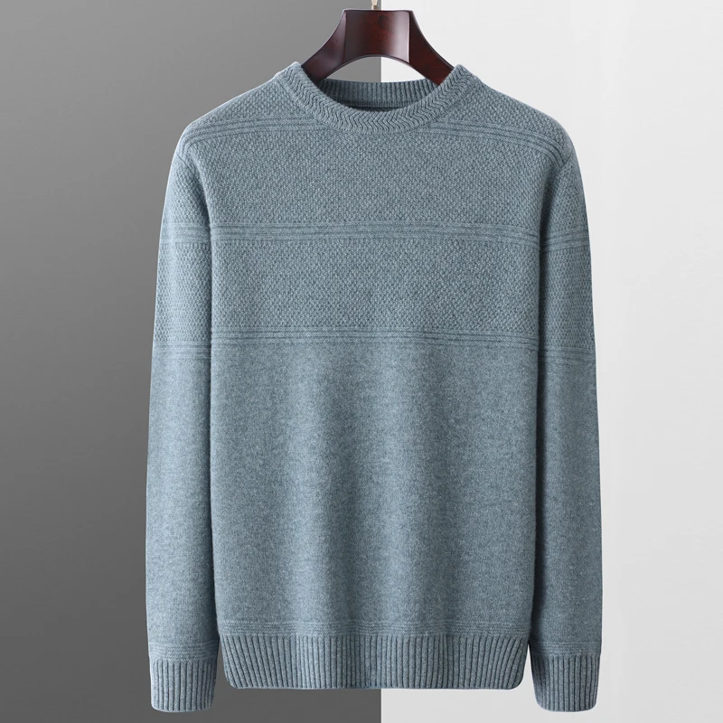 

Новинка Осень-зима 2024 мужской толстый свитер из 100% чистой шерсти с круглым вырезом однотонный вязаный кашемировый свитер с длинными рукавами