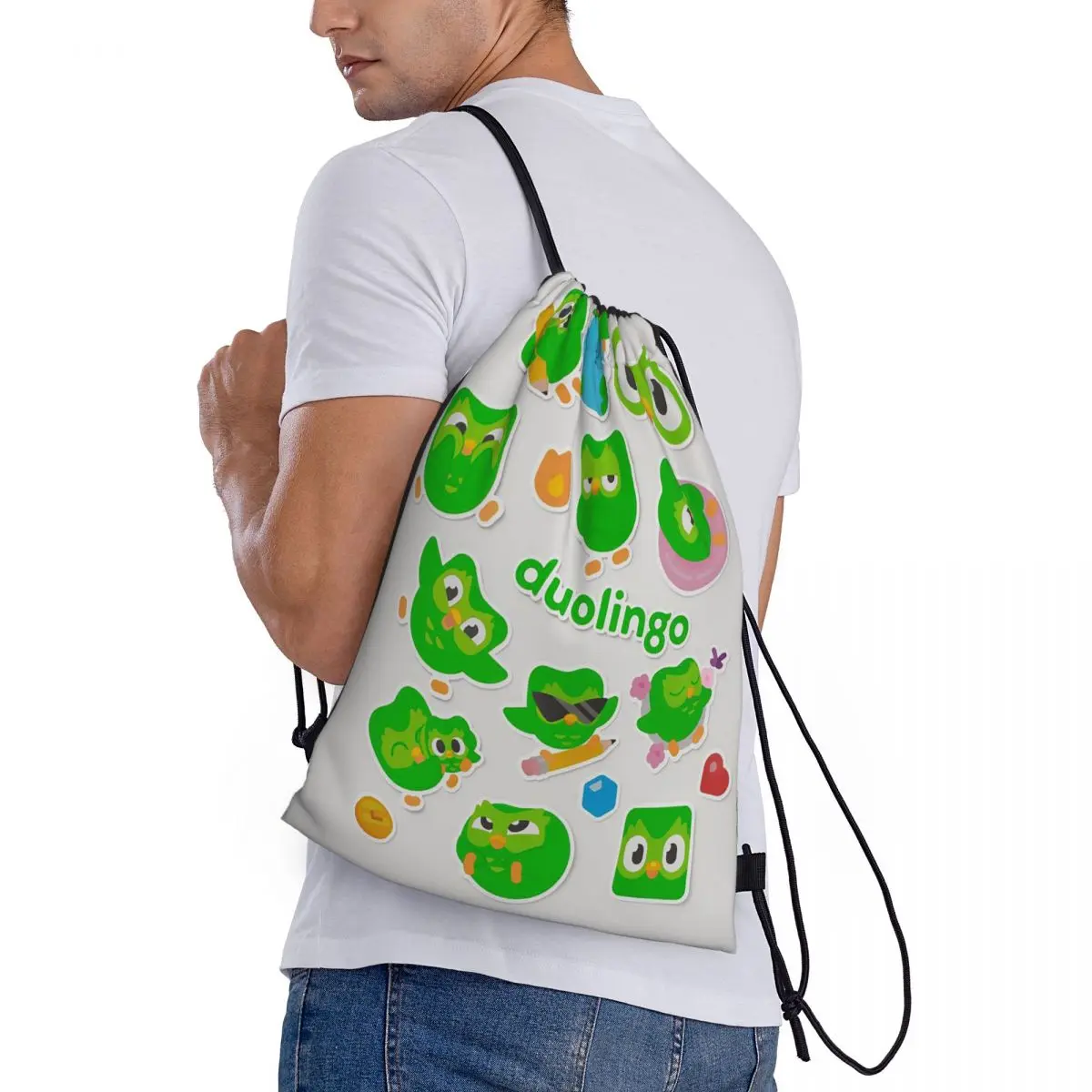 

Duolingo Owl Duo Backpacks Casual Drawstring Bags Sports Bag Book Bags for Man Woman School