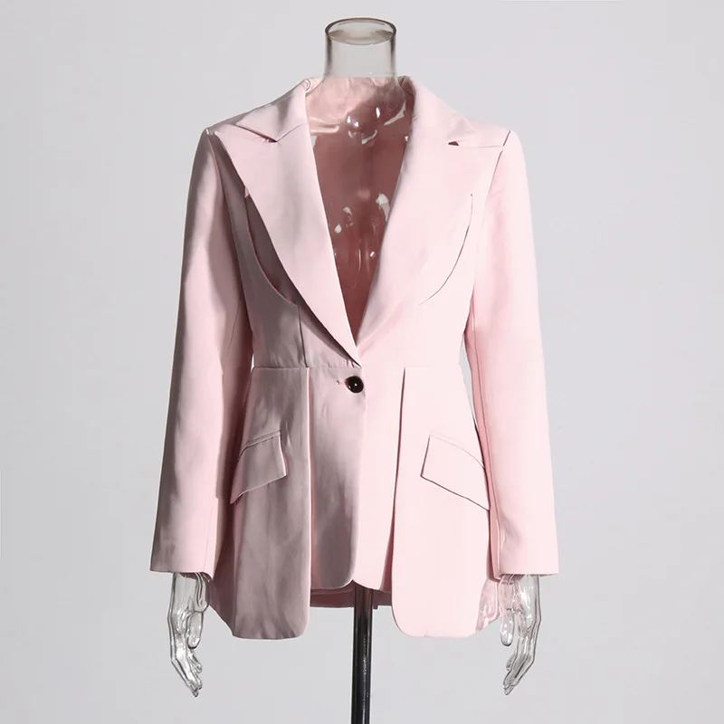 ZAMOR HIGH STREET Women's Runway Deconstructed Blazer Hollow-Out Irregular Design Solid Color Fashion Single-Breasted Suit Jacke
