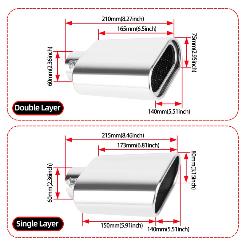 1Pc Square Exhaust Tip 2.36