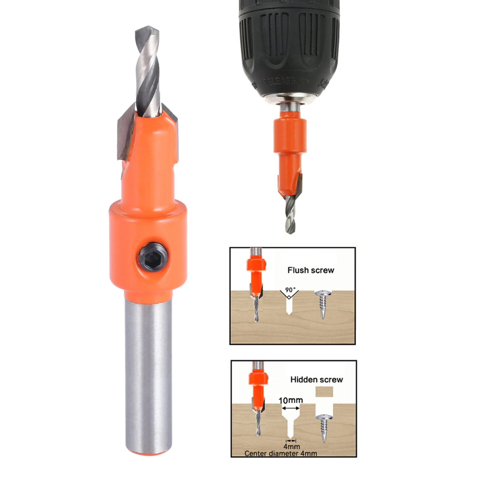 1Pc 8mm Shank Countersink Drills Bits Milling Router Bit Countersunk Head Drilling Bit Woodworking Tool 8*4*10mm