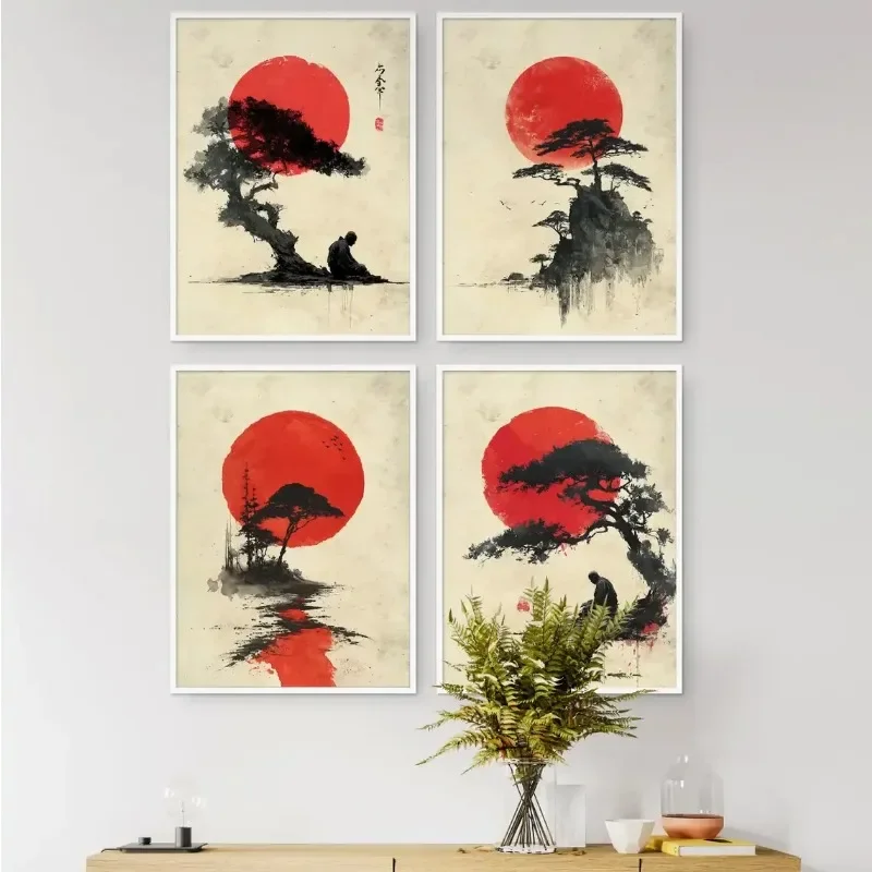 Tranquil Buddhist Artwork Poster Vintage Meditation Zen Buddha Bodhi Tree Canvas Painting Spiritual Wall Art Room Home Decor
