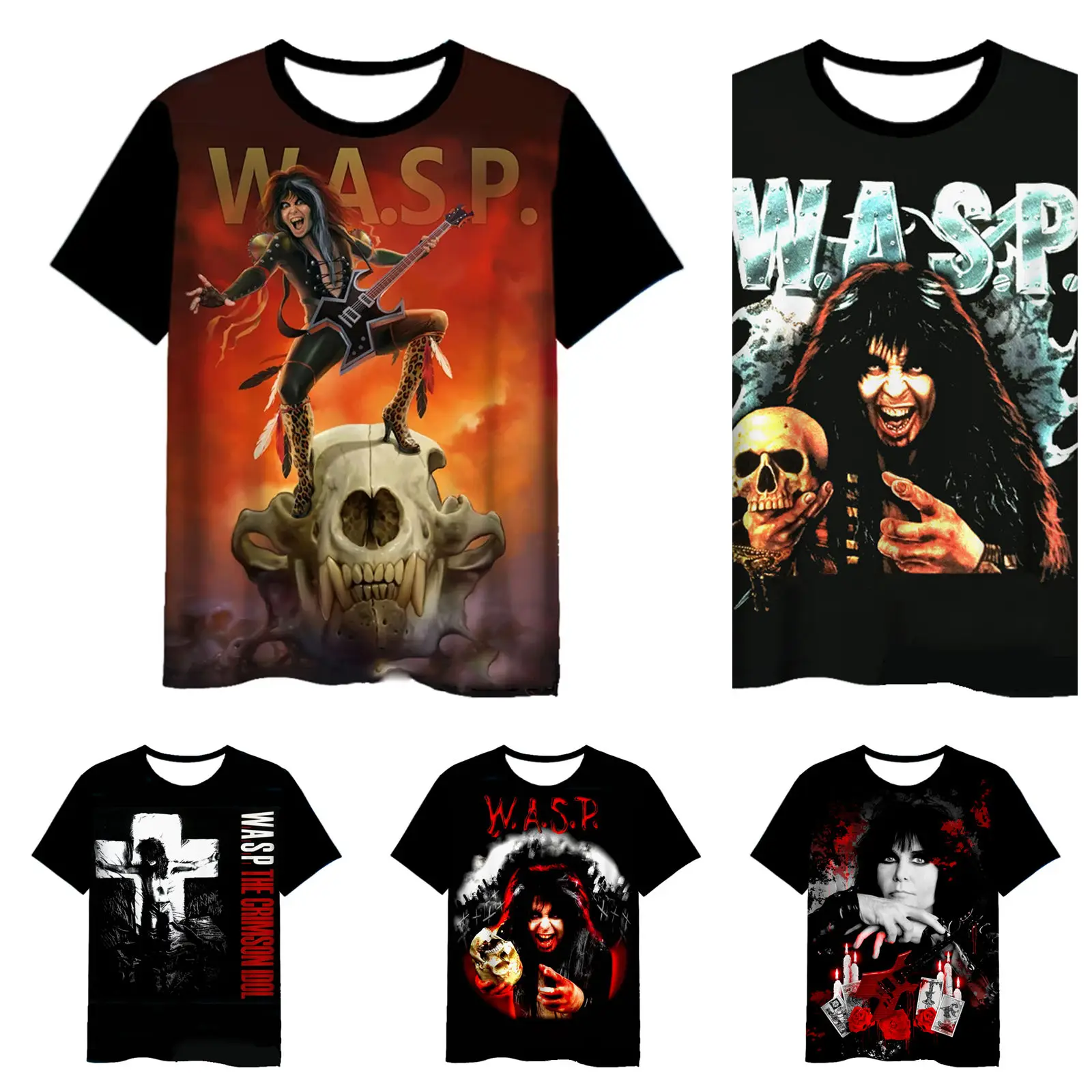 

Футболка в стиле рок W.A.S.P Band Футболка с 3D принтом для мужчин и женщин Модные повседневные топы большого размера с короткими рукавами Футболки Pain Tour 2025 Одежда WASP