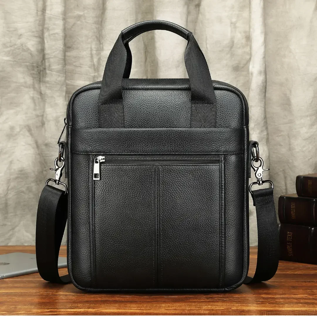 Black Genuine Leather Handbag for Men Large A4 Papper Briefcase Male High Quality Office Shoulder Messenger Bags Tote